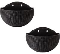 2PCS Hanging Rattan Planter Pots Half Round Wall Basket for Flowers Decorative Plant Holder for Garden Balcony Porch and Fence - Ideal for Indoor/Outdoor Use