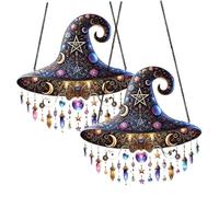 2Pcs Hanging Witch Hats 2D Flat Acrylic Hanging Witches Hats Halloween Decor with Chain Boho Halloween Decorations for Home Bedroom