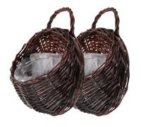 2pcs Hanging Woven Basket Wall Planter for Home Flower Decoration | Wood Construction, Pastoral Simple Look, Space Saving Hanging Design, Bedrooms Wall Display for Artificial Plant Flowers