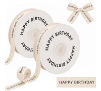 2PCS Happy Birthday Cotton Ribbon, Multi-Purpose & Personalised Gift Wrapping Ribbon, Handmade Fringe Twill Tape for Crafts, Flower Bouquets & Party Decorations, 10 Yard/9.14m Cotton Webbing Strap