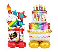 2PCS Happy Birthday Hydrogen Balloons Helium Balloons Balloon Stand Inflatable Cake and Gifts Birthday Party Balloons Suitable for Kids Adults