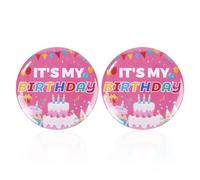 2pcs Happy Birthday Pins, 2.28 Inch It's My Birthday Badge Cute Brooch for Boys Girls Cute Party Decorations Women Men Gifts Celebrations (Pink)