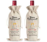 2PCS Happy Retirement Wine Gift Bag, Drawstrings Bottle Bags for Wine, Retirement Gifts for Women Men, Going Away Farewell Goodbye Gifts Leaving Gifts for Colleagues Best Friend Employees Brother