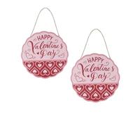 2PCS Happy Valentine's Day Sign for Front Door Decor, 11.4 Inch Heart Wall Decorations Valentines Day Door Decorations Red Pink Love Hearts Wood Door Hanger for Porch Wall Indoor Home Decor