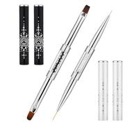 2pcs Hard Gel Nail Brush, Builder Gel Brushes for Design Nails, French Manicure Brush French Tip Nail Gel Liner Brush Dual-Ended Nail Design Brushes Rhinestone Handle Nail Brush Professional Nail Art