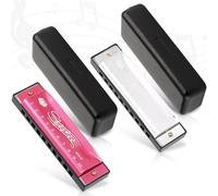 2Pcs Harmonica Kids, 10 Hole Harmonicas with 2 Cases, Metal Mouth Organ for Adults and Kids, C Key Diatonic Harmonica for Blues, Folk, Jazz, Rock Music(Pink, White)