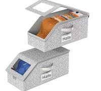 2PCS Hat Organizer for Baseball Cap, Stackable Hat Storage Organizer for Closet with Clear Window, Breathable Fabric Hat Box for Snacks, Toys, Socks for Men/Women