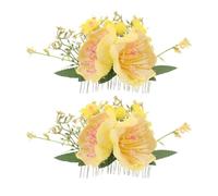 2pcs Hawaiian Plumeria Flower Hair Comb for Bridesmaid Beach Holidays | Fabric Yellow Tropical Bloom, Easy Insert Lightweight Styling Accent, Summer Luau Party Accessory