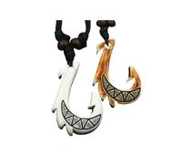 2PCS Hawaiian Protection Amulet Lucky Pendant Necklace Vintage Tiki Fish Hook Turtles Tortoise Shark Wolf Tooth Caved Satue Adjustable Rope Chain Necklaces for Men Women, Resin, No Gemstone