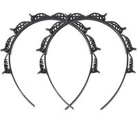 2Pcs Headband with Clips - Double Bangs Hairstyle Hairpin, Teeth Comb Hair Hoop Headband with Clips Attached, Multi-Layer Hollow Woven Headbands (Black)