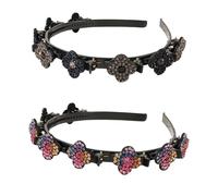 2Pcs Headband with Four Leaf Clover Clips Sparkling Diamond Headband for Braided Hairstyle Hair Loop Hairband with Clips Hair Accessories for Women Girl