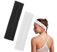 2Pcs Headbands for Women's Hair,5cm Wide Cotton Sports Headband Hairband,Elastic Thick Soft Fabric Mens Girls Sport Non Slip Head Bands Stretchy Jersey for Makeup,Yoga,Running,Exercise,Gym,White&Black