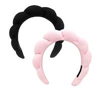 2pcs Headbands For Women's Hair,Makeup Headband,Skincare Headband Velvet Material Cute For Women Sponge, Face Washing,Makeup, Shower, Facial Mask(Black+Pink)