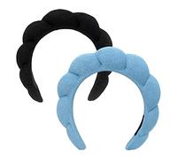 2pcs Headbands For Women's Hair,Makeup Headband,Skincare Headband Velvet Material Cute For Women Sponge, Face Washing,Makeup, Shower, Facial Mask(Black+Blue)