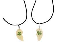 2pcs Heart Clover Luminous Pendant Necklaces Set for Women Men Couples Black Rope Green Irish Shamrock Flower Hearted Relationship Necklaces Valentine St.Patrick's Day Accessories Jewelry for Friends