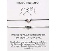 2Pcs Heart Couple Bracelet Handmade Spouse Bracelet Couple Matching Wrist Chain Adjustable Friendship Brace Lace Wristband With Card Gift Jewelry For Women Men Accessories,Black