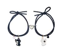 2Pcs Heart Couples Bracelet for Women Men Cat Friendship Bracelet Adjustable Hand Woven Kitty Bracelet Valentine's Day Jewelry Gift, Zinc, no gemstone