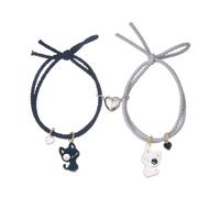 2Pcs Heart Couples Bracelet for Women Men Cat Friendship Bracelet Adjustable Hand Woven Kitty Bracelet Valentine's Day Jewelry Gift, Zinc, no gemstone