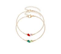 2Pcs Heart Crystal Bracelet Dainty Tiny Heart Gemstone Rhinestone Bracelet Colorful Cubic Zirconia CZ Bracelets for Women Wedding Jewelry, Middle, Plastic, no gemstone