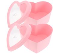 2pcs Heart Flower Box with Window, Plastic PVC Wrapping for Flowers | Stable Flat Base, Display Panel, for Preserved Flowers, Flower Shops and Wedding Favors