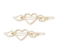 2pcs Heart Hairpin Angel Wing Alloy Clip for Lovely Styling | Gold Tone, Hollow Heart and Wing Shape, Sturdy Alloy Build, Non Slip Grip, Easy