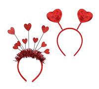2pcs Heart Headband on Valentines Day, Red Cupid Heart Headband for Valentines Party Props Holiday Wedding Birthday Costume Accessory