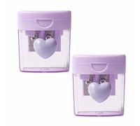 2Pcs Heart Pencil Sharpeners, Bulk Colored Pencil Sharpener Handheld Cute with Container for Kids Adults School Home Office Makeup (Double Hole Purple)
