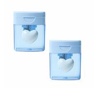 2Pcs Heart Pencil Sharpeners, Bulk Colored Pencil Sharpener Handheld Cute with Container for Kids Adults School Home Office Makeup (Single Hole Blue)