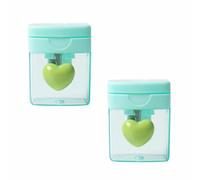 2Pcs Heart Pencil Sharpeners, Bulk Colored Pencil Sharpener Handheld Cute with Container for Kids Adults School Home Office Makeup (Single Hole Green)