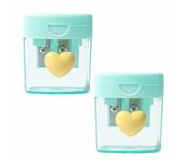 2Pcs Heart Pencil Sharpeners, Bulk Colored Pencil Sharpener Handheld Cute with Container for Kids Adults School Home Office Makeup (Double Hole Green)