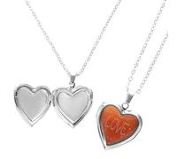 2pcs Heart Pendant Necklace Stainless Steel Alloy Mood Temperature Sensing
