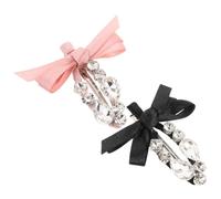 2pcs Heart Rhinestone Bow Duckbill Hair Clips for Women | Side Bangs Styling, Lightweight Metal Clasp, Cloth Bow Detail, Black and Pink Set, Chic for Outings