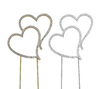 2pcs Heart Shaped Cake Toppers, Rhinestone Cake Toppers, Personalized Cake Decoration, Elegant and Romantic, Suitable for Birthday Party, Wedding, Valentine's Day (Gold, Silver)