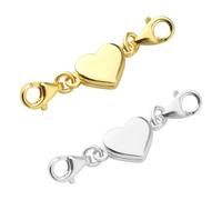 2pcs Heart Shaped Magnetic Clasps, Silver & Gold Double Bracelet Lobster Clasp Alloy Jewelry Chain Extender Necklace Closures for Jewelry Making DIY Accessories