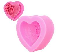 2PCS Heart Shaped Rose Silicone Mold, 3 Dimensional Rose Flower Mold Love Cake Chocolate Mould Soap Candle Fondant Mould for Thanksgiving Wedding