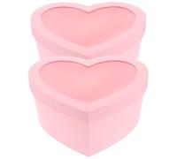 2pcs Heart Shaped Storage Box with Window Pink | Plastic and PVC Build, Stable Flat Base, Flower Packing Box for Valentine and Mother’s Day Gifts