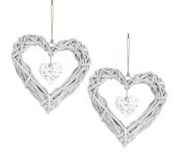 2Pcs Heart Wall Decor, Artificial Wicker Heart Wreath Hanging Rattan Decoration Wreath Ornament for Wedding Party, Home Bedroom Decor.