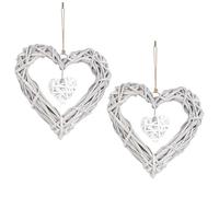 2Pcs Heart Wall Decor, Artificial Wicker Heart Wreath Hanging Rattan Decoration Wreath Ornament for Wedding Party, Home Bedroom Decor
