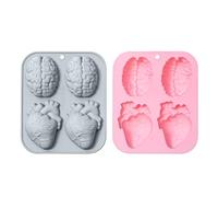 2Pcs Heat-Resistant 3D Human Brain Moulds Flexible Soft Heart Brain Cake Mould Realistic Funny Baking Mold for Candy Jelly Cookie