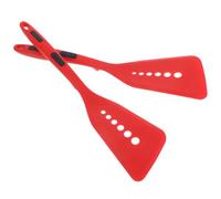 2pcs Heat Resistant Silicone Frying Spatula with Long Handle and Hole | Smooth Surface, Red Finish, for Fried Rice and Cookies, Baking Preparation in Restaurants