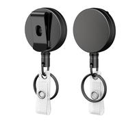 2PCS Heavy Duty Badge Reel, Lanyard Retractable Badge Reel with Key Ring, Id Card Holder Retractable, Id Badge Clip, Extendable Lanyard Clip for Name Card, Keychain (Grey)