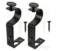 2Pcs Heavy Duty Curtain Rod Bracket, Adjustable 1 Inch for Wall Suitable for Homes and Hotels(Black)