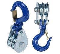 2pcs Heavy Duty Double Pulley Block with Hook, 1 Ton Carbon Steel | Swivel Hook, Latch Secured, Dust Resistant Finish, for Marine Use and Warehouse Lifting Tasks