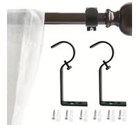 2PCS Heavy Duty Iron Curtain Pole Brackets, Wall Mount for Poles up to 30mm Diameter, Black Rust & Scratch Resistant Curtain Rod Holders with Screws Kit