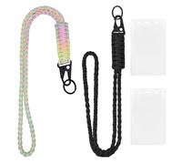 2PCS Heavy Duty Lanyards, 2PCS Square Clip Bags Key Rope Long Lanyard with Eagle Beak Buckle Braided Lanyard Paracord Strap for Camping Hiking Outdoor (Black, Colored)