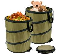 2Pcs Heavy Duty Pop Up Garden Waste Bags, 37.8L/10 Gallon Collapsible Trash Can, Non-Woven Fabric Foldable Waste Garbage Rubbish Bin with 2 Handles for Leaf Toy Clothes