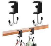 2PCS Heavy-Duty Purse Hooks for Table and Desk, Clamp-On Under Desk Hooks, Table Alloy Hanger, Adjustable Desktop Bag Hook for Handbag, Backpack, Headphone, Umbrellas, Office-Table Accessories (Black)