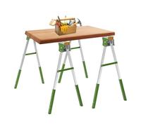 2PCS Heavy Duty Workbench 78 * 6cm 1200KG Adjustable Height Folding Trestle with 4 Detachable Hooks, Folding Saw Horse Metal Trestle Stands for Warehouses, Factories, Workspaces (Green, Silver)