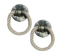 2Pcs Hemp Rope Pulls Vintage Wrought Iron Cabinet Drawer Pulls Ring Rope Barn Door Handles for Gate Closet Bedrooms Sliding Door(Golden Bronze)