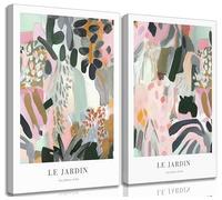 2Pcs Henri Matisse Canvas Wall art Modern Abstract Pink Green Floral Plants Painting Pictures Wall Decor Maximalist Colourful Flower Poster Print Artwork for Living room Bedroom Girls Room